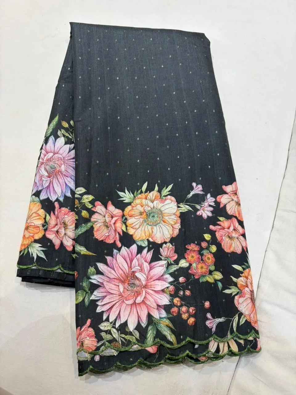 PREMIUM FANCY SEMI TUSSER WITH FLOWER PRINTS BLACK COLOR PH81899