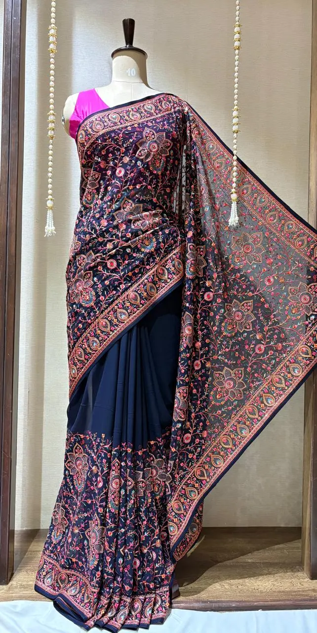PREMIUM FANCY SAREE THREAD WORK NAVY BLUE COLOR PH81735