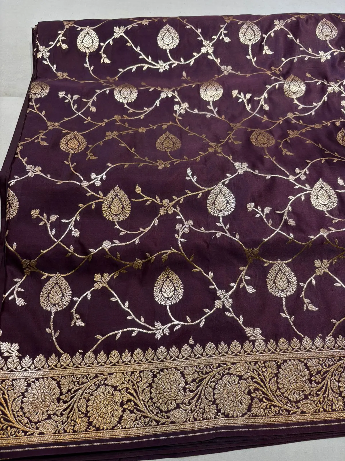 NEW BANARASI SAREE WITH DARK CHOCOLATE COLOR ALONG FLOWER PH60003